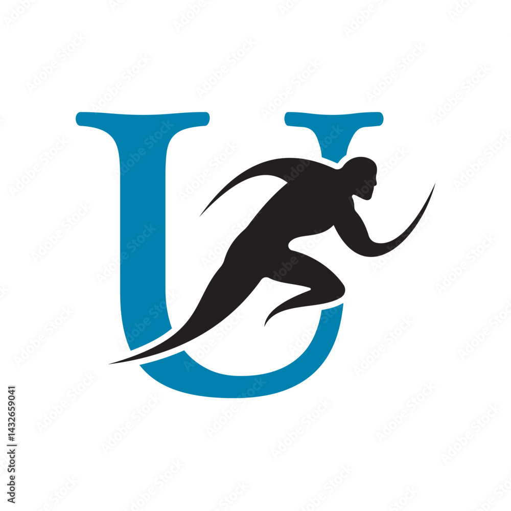 Fototapete initial running logo combine with letter u vector template