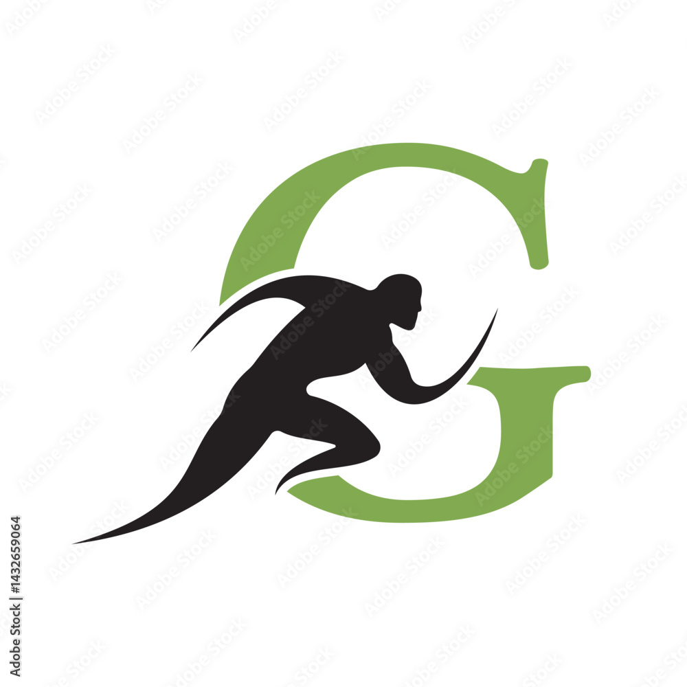 Poster initial running logo combine with letter g vector template