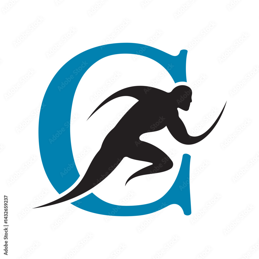 Fototapete initial running logo combine with letter c vector template