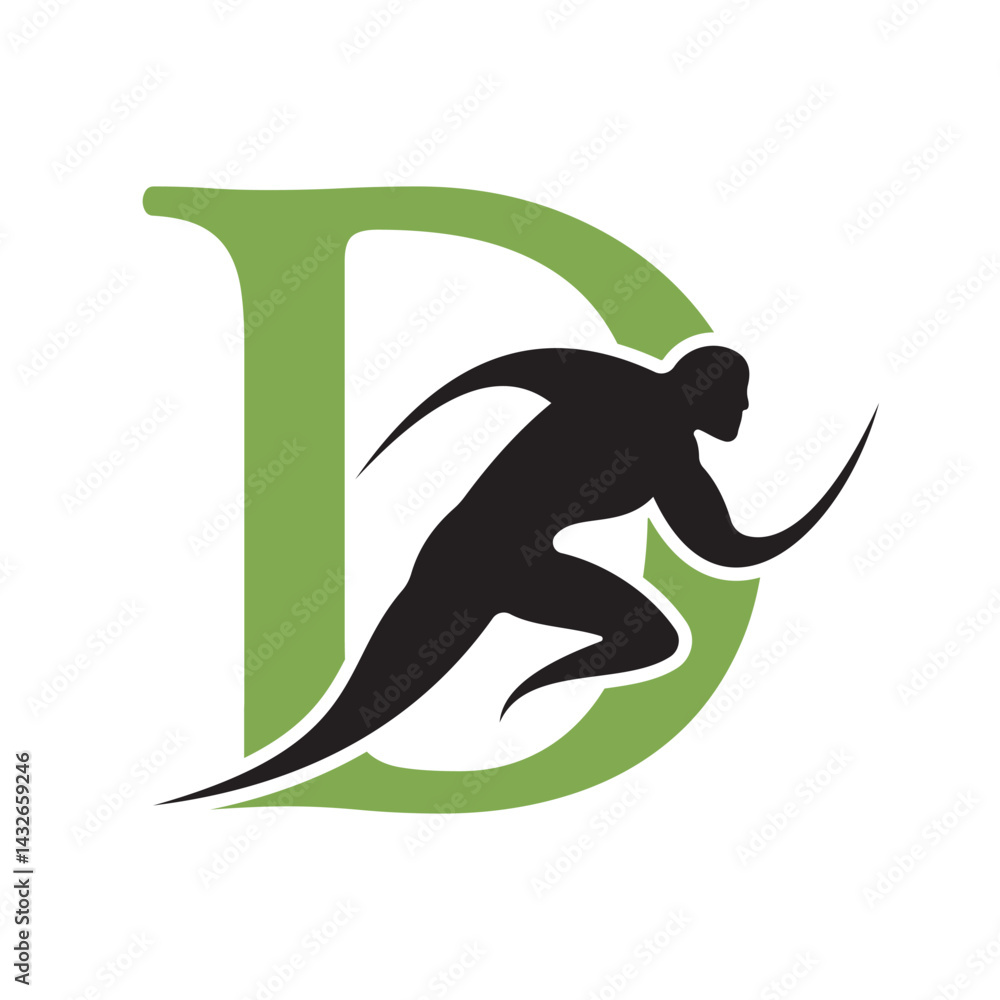 Poster initial running logo combine with letter d vector template