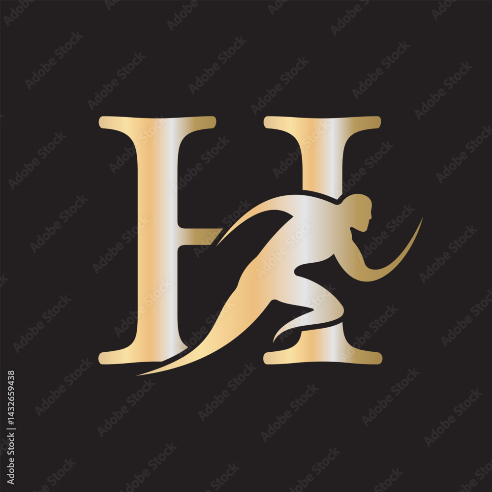 Fototapete initial running logo combine with letter h vector template