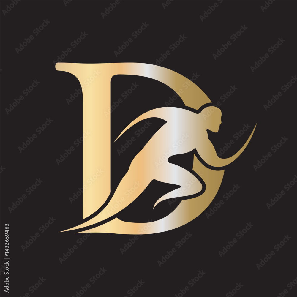 Poster initial running logo combine with letter d vector template