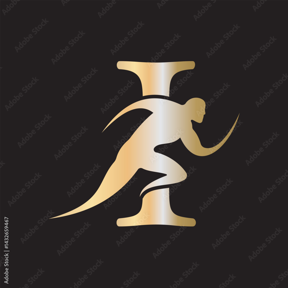 Fototapete initial running logo combine with letter i vector template