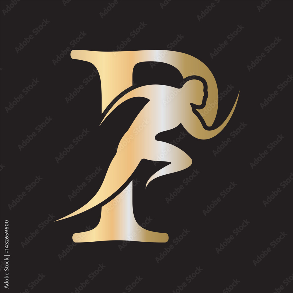Poster initial running logo combine with letter p vector template
