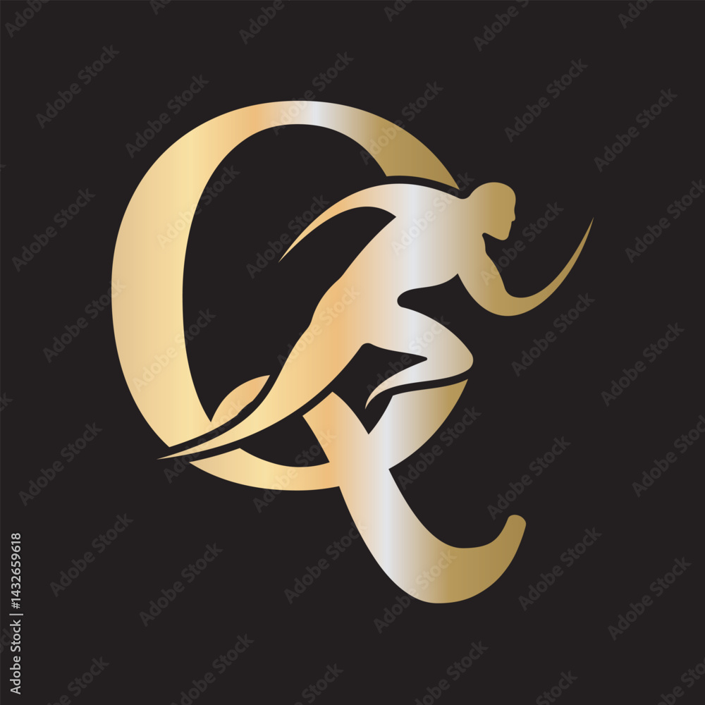 Fototapete initial running logo combine with letter q vector template