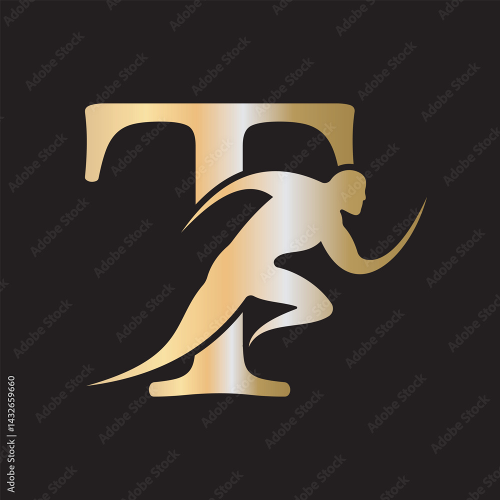 Fototapete initial running logo combine with letter t vector template
