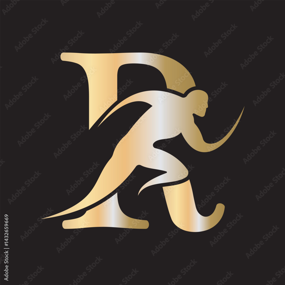 Fototapete initial running logo combine with letter r vector template