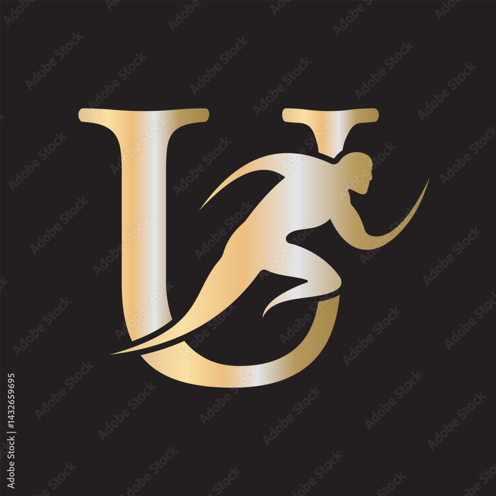 Poster initial running logo combine with letter u vector template