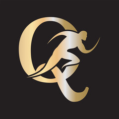 Initial Running Logo combine with letter Q vector template