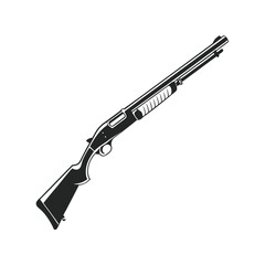 Shotgun Silhouette Black Vector Illustration. Tactical Firearm Graphic. Hunting Weapon Design Concept.