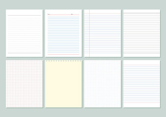 Set of paper page notebook and notebook. Paper textures background.