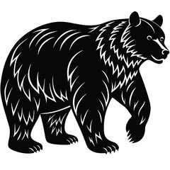 Bear Silhouette Walking Isolated, Wildlife, Black & White, Claws, Mammal, Wild