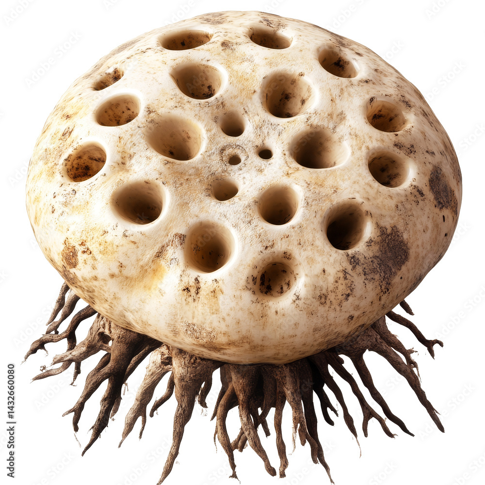 Poster fresh lotus roots isolated on a transparent background showcasing their unique texture and structure