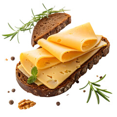 Delicious Cheese and Rye Bread Sandwich on transparent background