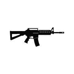 Assault Rifle Silhouette Black Vector Illustration. Tactical Firearm Graphic. Military Weapon Design