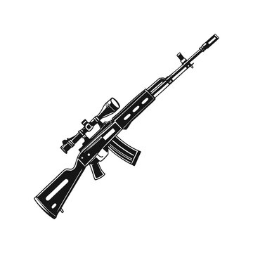 Dragunov SVD Silhouette Vector Illustration. Precision Sniper Rifle Graphic. Tactical Military Weapon Design.