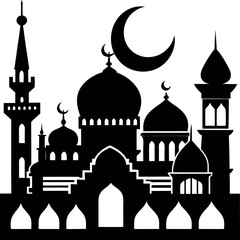 Mosque Silhouette Vector | Islamic Architecture, Dome & Minaret