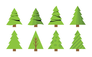 Collection of Flat Vector Pine Trees – Stylized Evergreen Tree Icons