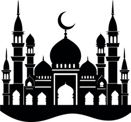 Mosque Silhouette Vector | Islamic Architecture, Dome & Minaret