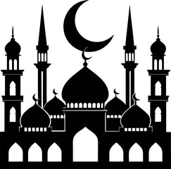 Mosque Silhouette Vector | Islamic Architecture, Dome & Minaret