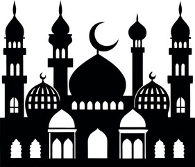 Mosque Silhouette Vector | Islamic Architecture, Dome & Minaret