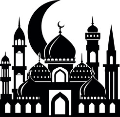 Mosque Silhouette Vector | Islamic Architecture, Dome & Minaret