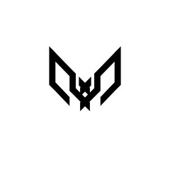 Geometric bat logo. Gaming, esport, symmetrical, black, sharp lines, flying, minimalist. Vector