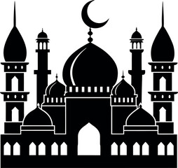 Mosque Silhouette Vector | Islamic Architecture, Dome & Minaret