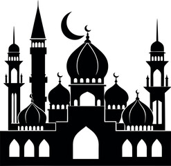 Mosque Silhouette Vector | Islamic Architecture, Dome & Minaret