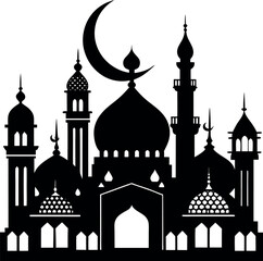 Mosque Silhouette Vector | Islamic Architecture, Dome & Minaret
