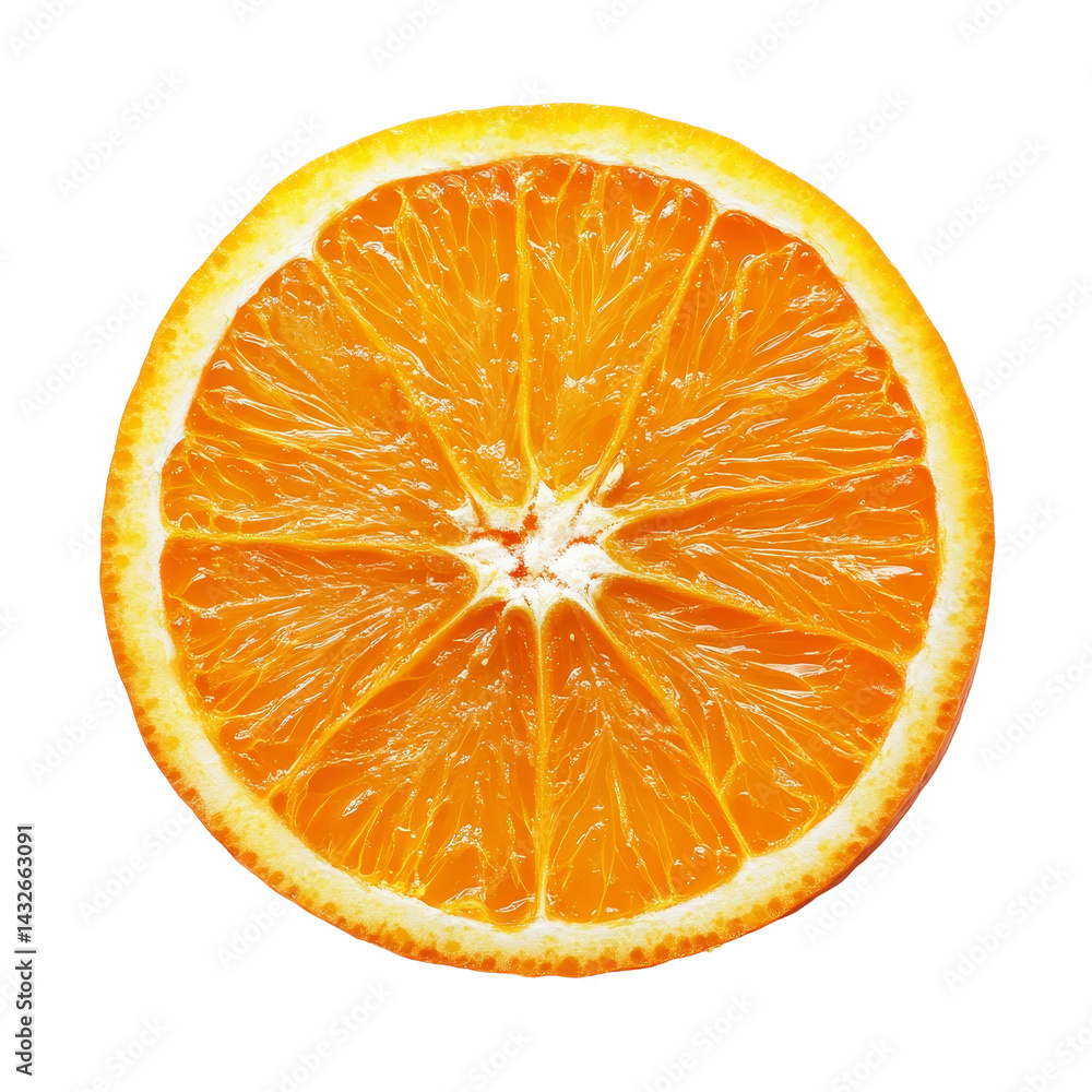 Poster fresh orange slice isolated on a clean transparent background highlighting its vibrant color and jui