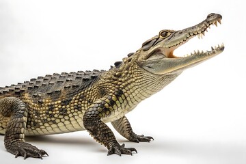 Fototapeta premium A full body shot of a crocodile isolated on a clear background.