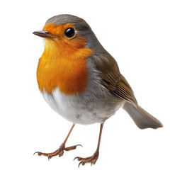 A vibrant robin stands elegantly against a transparent background showcasing its bright orange breast and delicate features, robin on transparent background