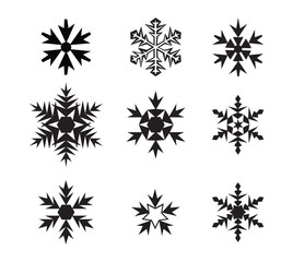 Black Geometric Snowflake Icons – Winter Abstract Symbol Set