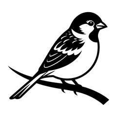 Sparrow Bird Silhouette Sitting on Branch Vector Illustration