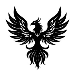 Rising Phoenix Bird Silhouette. Mythical Firebird Vector Illustration