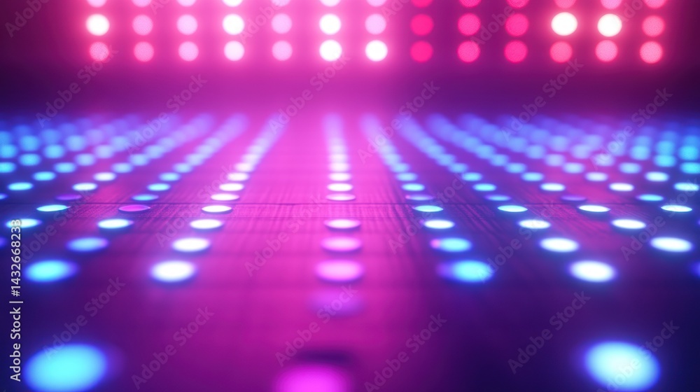 Poster abstract perspective view of glowing dots illuminated in a radiant vibrant background