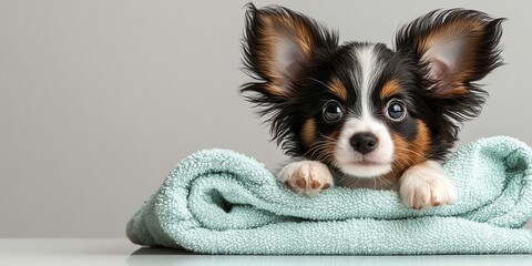 Adorable Puppy Wrapped in Soft Towel After Bath