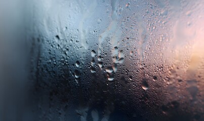 Abstract Background of Water Droplets on Glass with Sunset Hues