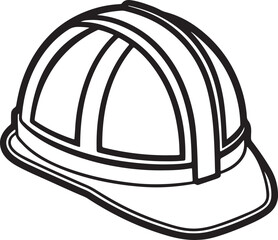 construction safety helmet line art, black outline, vector and illustration, coloring book page line art drawing