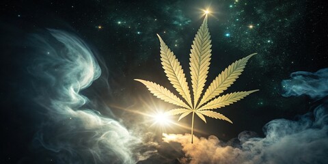 Isolated against a dark backdrop, the green marijuana cannabis leaf, also known as hemp or weed, represents both nature and potential medical use