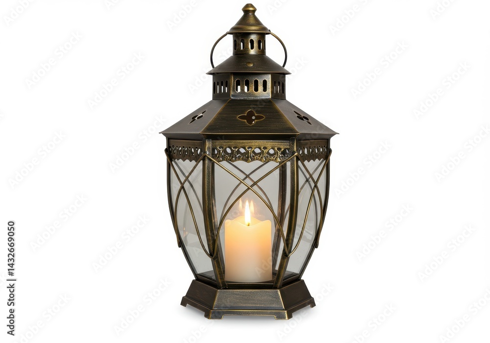 Aufkleber a bronze lantern with a candle inside is displayed on a white background in a studio setting