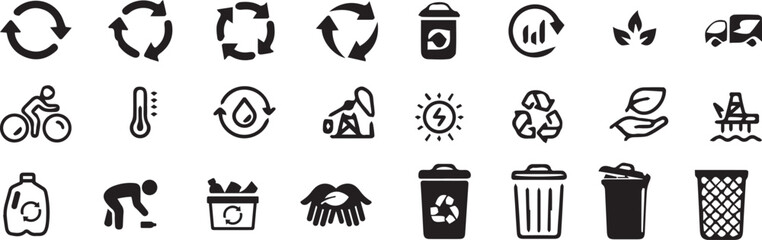 Set of 24 outline ecology and environment, recycling, nature protection, renewable energy and sustainable technology Vector illustration and with recycling editable vector isolated