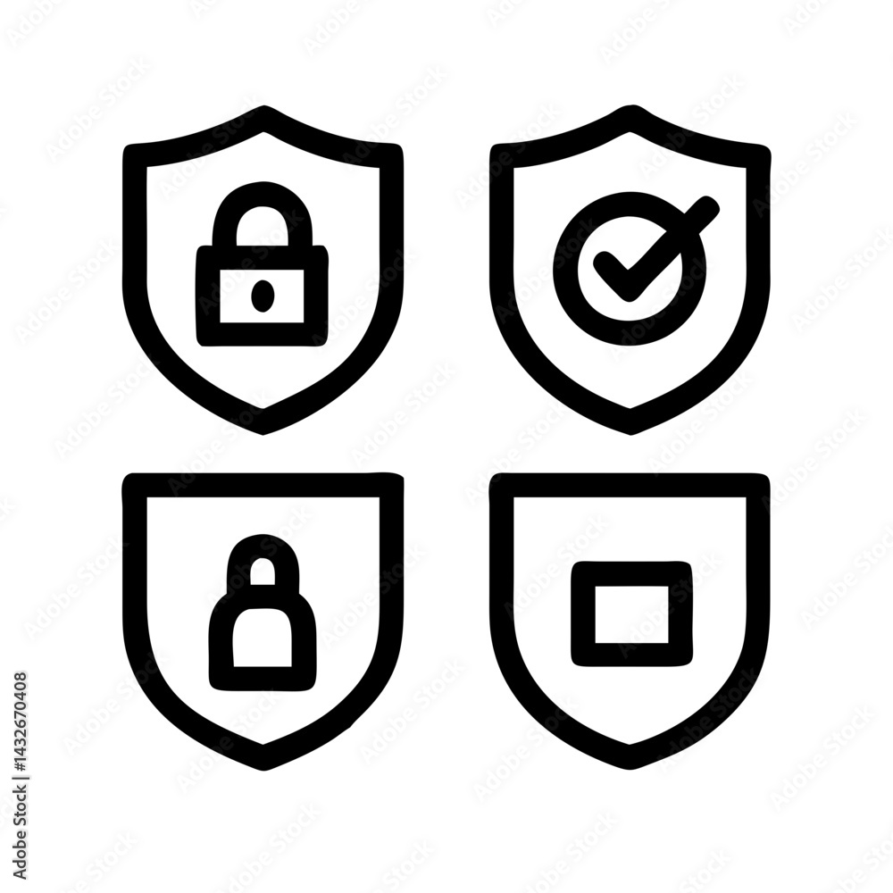 Aufkleber set of security shield icons, security shields logotypes with check mark and padlock.. security shie