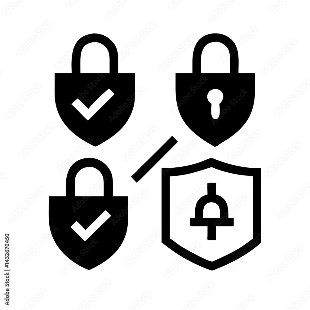 Fototapete set of security shield icons, security shields logotypes with check mark and padlock.. security shie