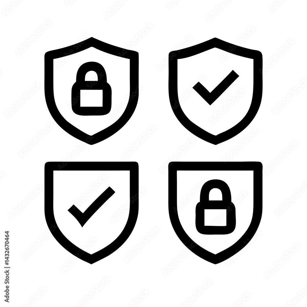 Fototapete set of security shield icons, security shields logotypes with check mark and padlock.. security shie