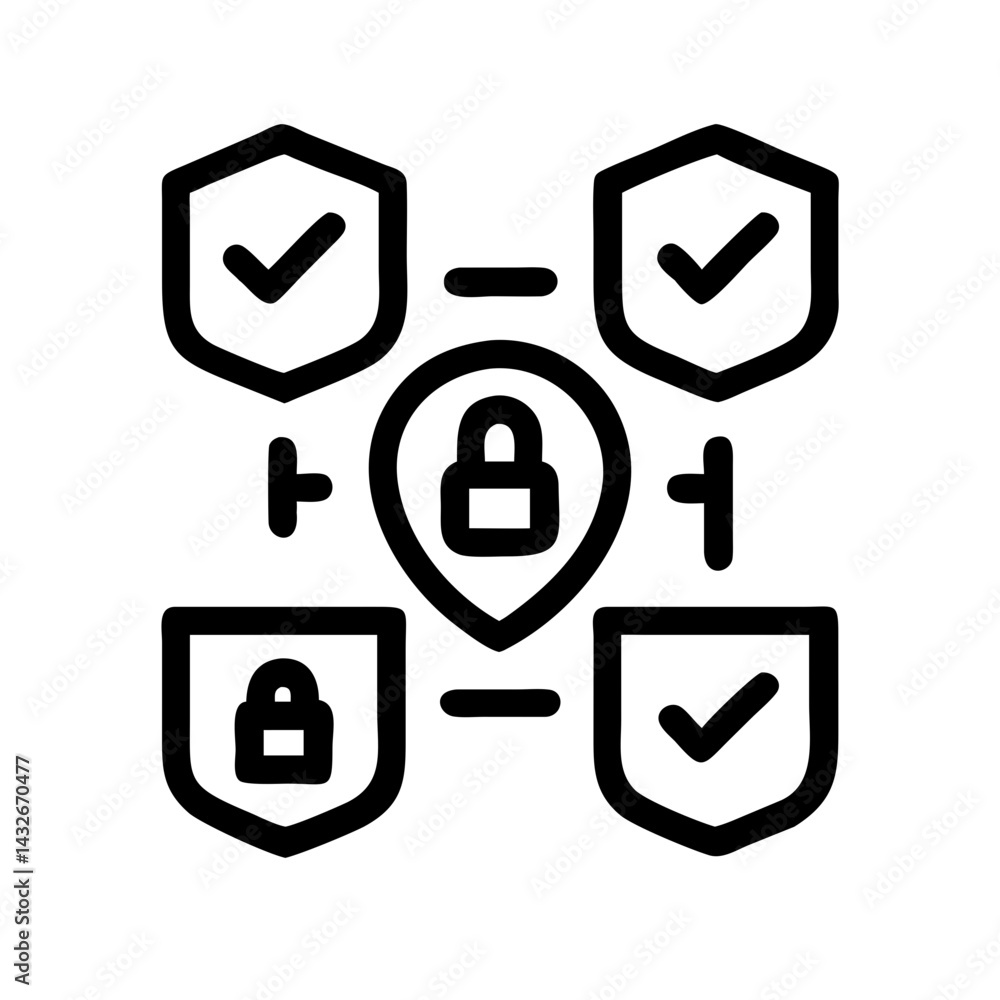 Fototapete set of security shield icons, security shields logotypes with check mark and padlock.. security shie