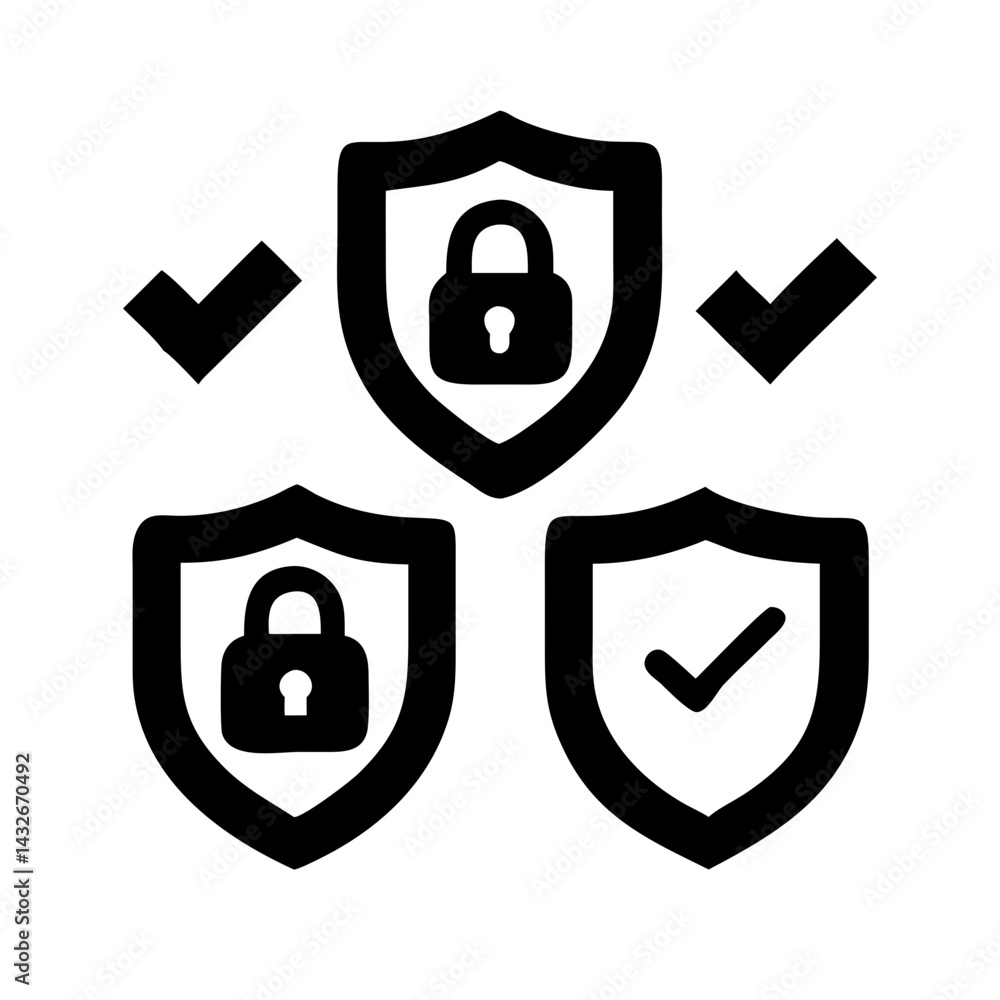 Fototapete set of security shield icons, security shields logotypes with check mark and padlock.. security shie