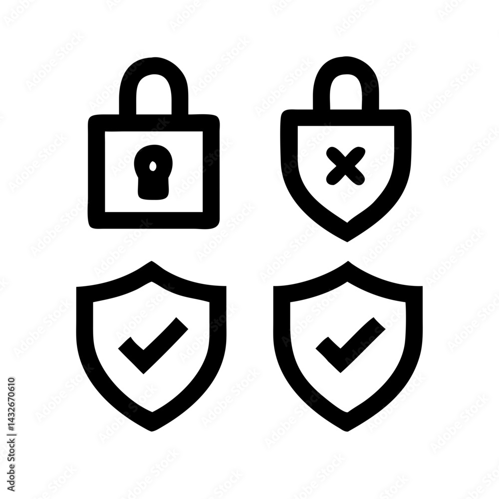 Fototapete set of security shield icons, security shields logotypes with check mark and padlock.. security shie