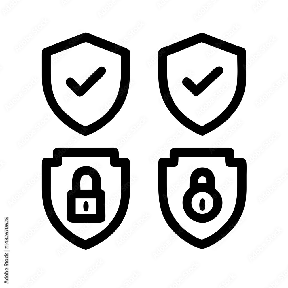 Fototapete set of security shield icons, security shields logotypes with check mark and padlock.. security shie